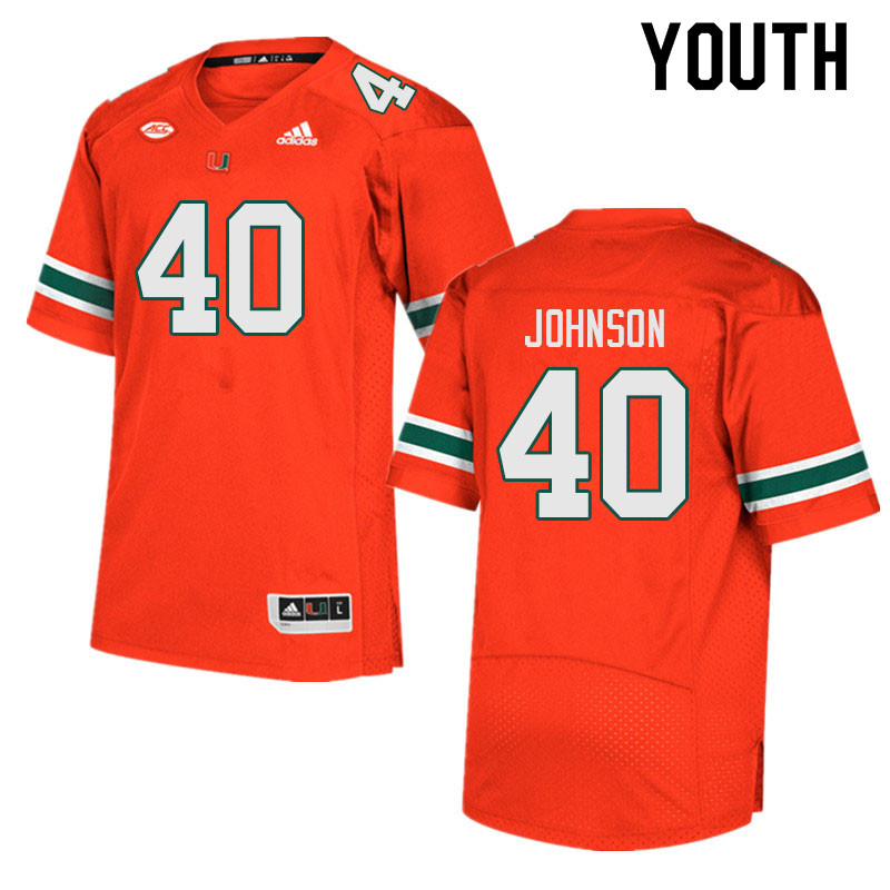Youth #40 Caleb Johnson Miami Hurricanes College Football Jerseys Sale-Orange